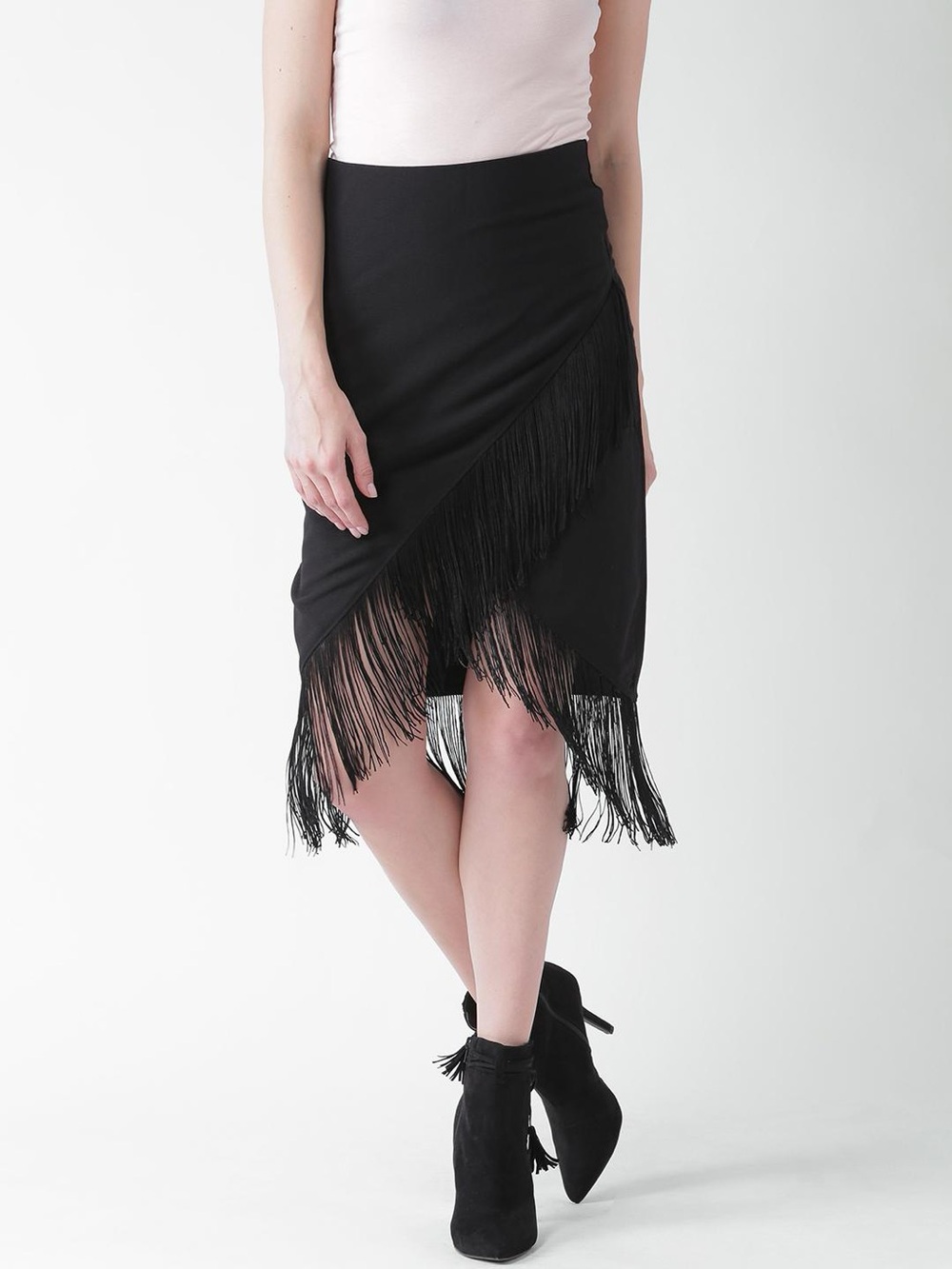 Forever 21 Black Label Indie Western Gothic Fringe Wrap-Effect Midi Skirt S